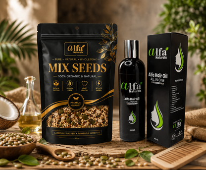 Organic Hair Oil + Mix Seeds Bundle – Alfa Naturals | Hair Growth & Energy Boost